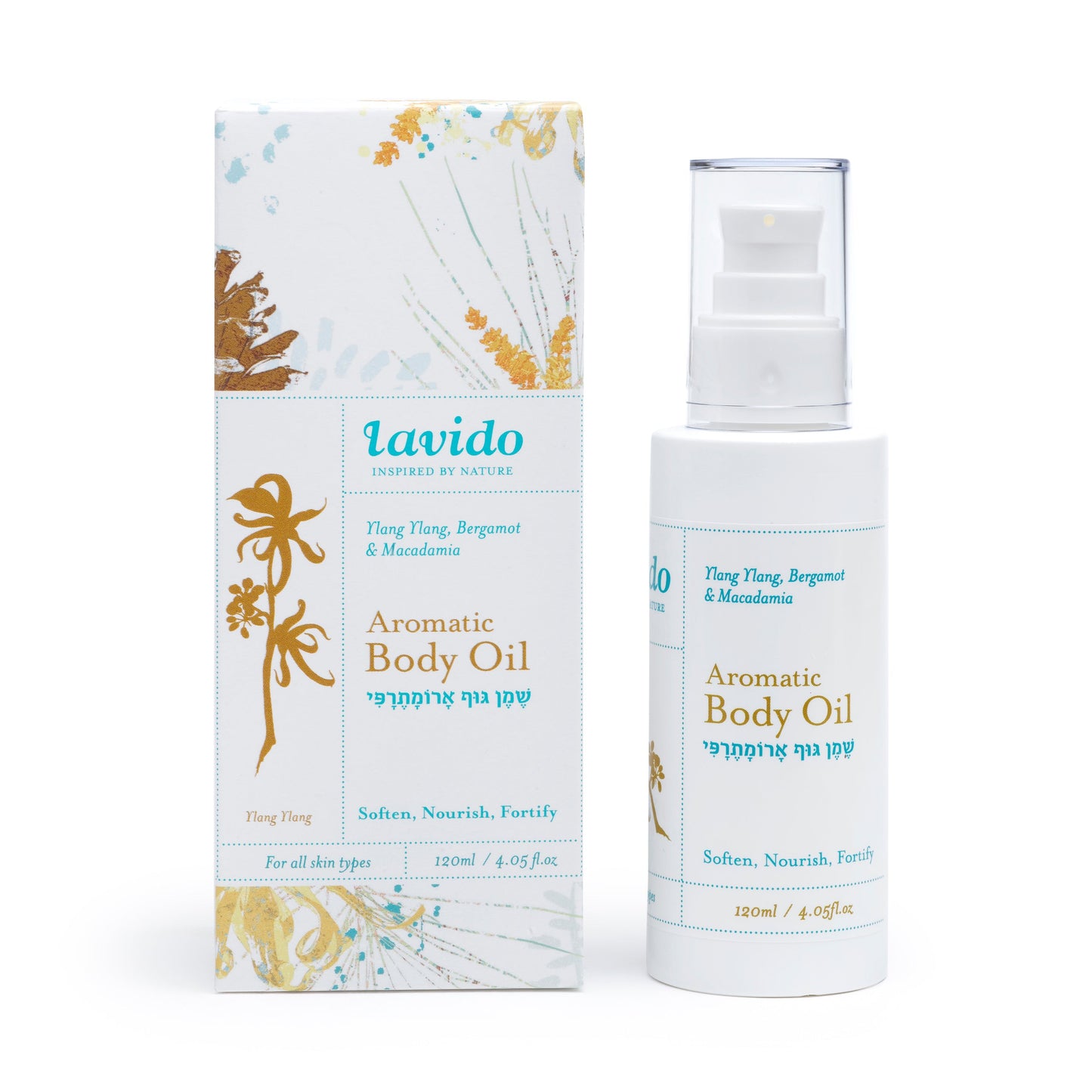 Aromatherapy Body Oil - ylang ylang, bergamot and macadamia - Lavido - Israel Menu