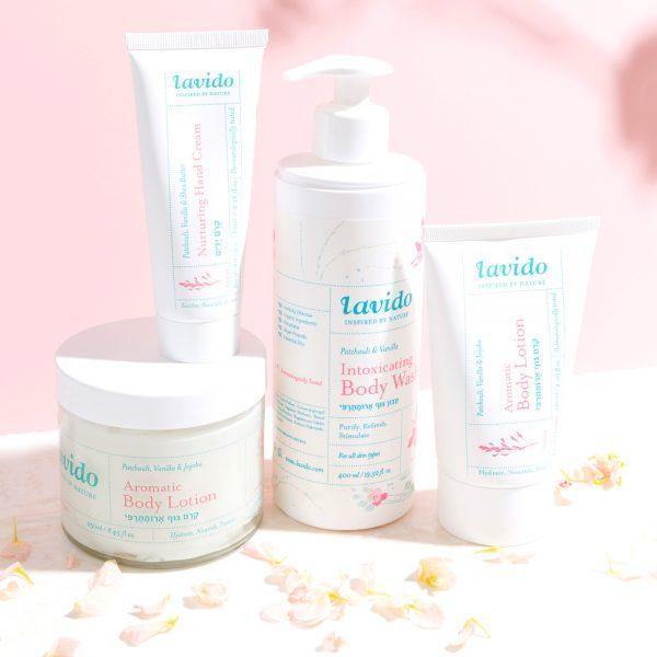 Aromatherapy Body Lotion - patchouli, vanilla, shea butter and jojoba - Lavido - Israel Menu