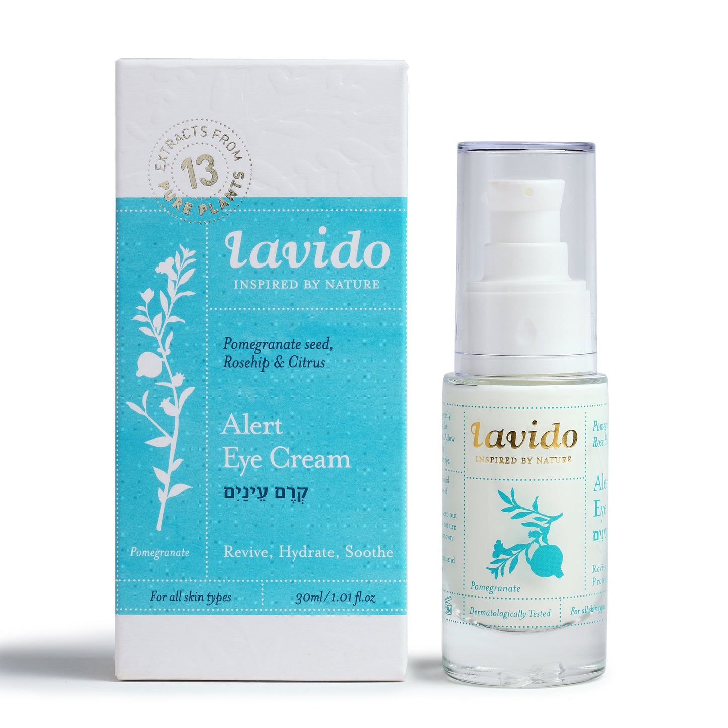 Alert Eye Cream - pomegranate seed oil, rose hip and neroli - Lavido - Israel Menu