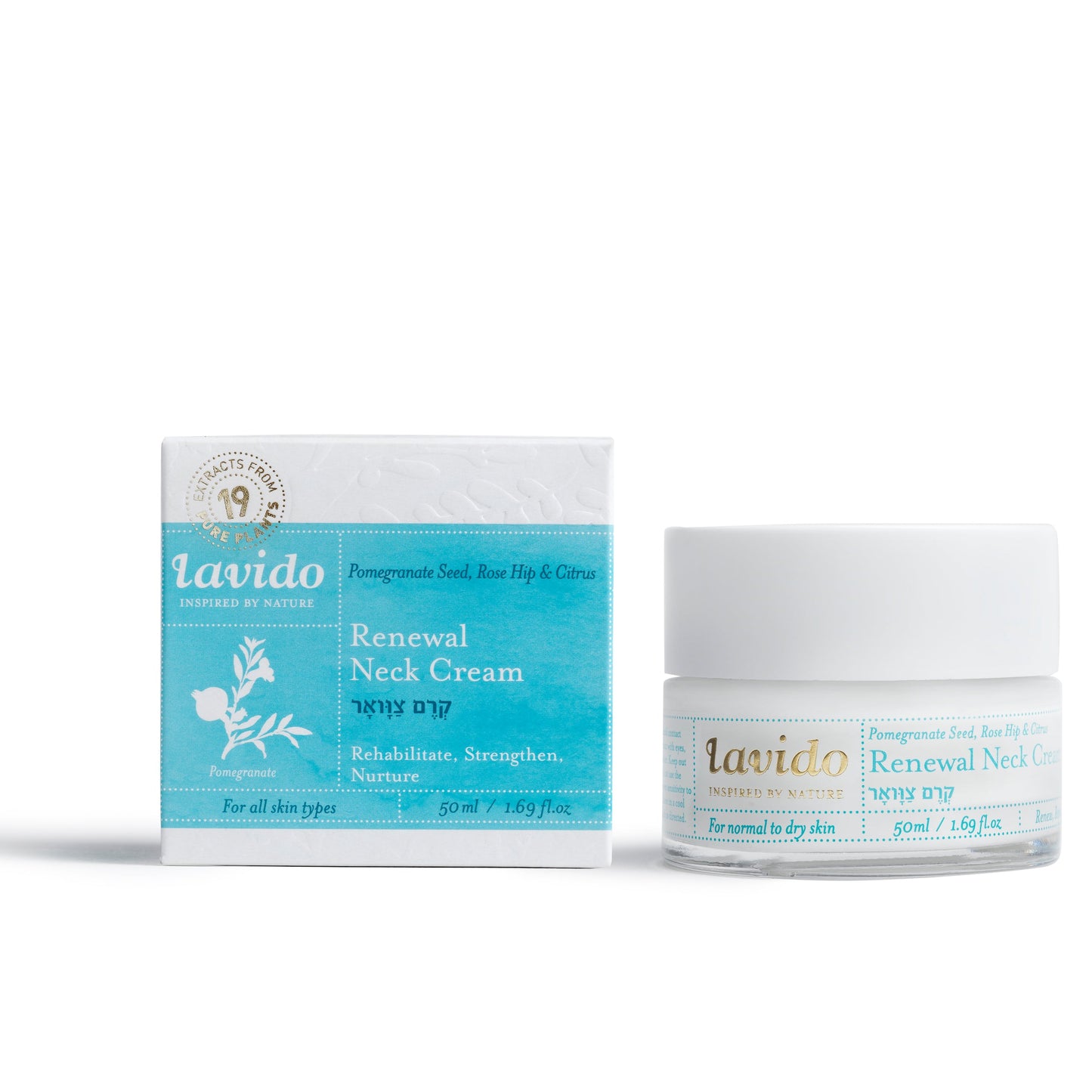 Renewal Neck Cream - pomegranate, rosehip and citrus oil - Lavido - Israel Menu