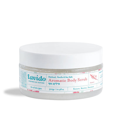 Aromatherapy Body Scrub - patchouli, vanilla and sea salt - Lavido - Israel Menu
